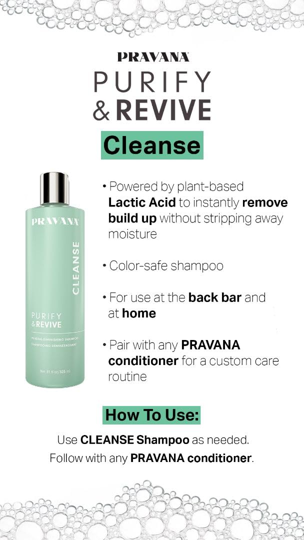 Pravana Purify & Revive Mineral Diminishing Shampoo | Instantly Removes Hard Water Deposits | Hydrates, Energizes, Volumizes | Eliminates Brassiness & Discoloration | 11 Fl Oz