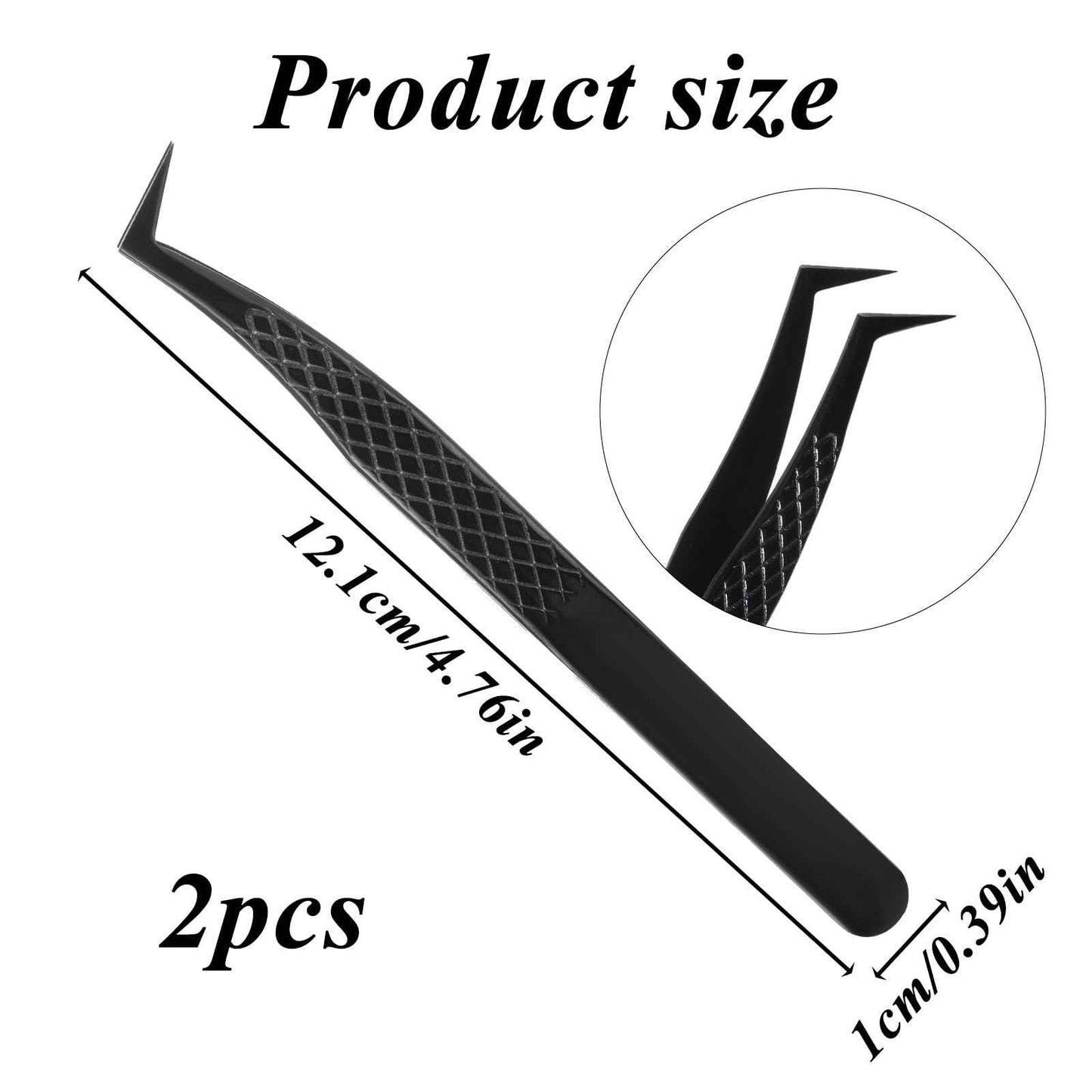 2 Pcs Stainless Steel Eyelashes Tweezer, Lash Tweezers for Eyelash Extensions, 90 Degree Fiber Tip Volume Lash Extension Tweezers for Volume and Classic Lashes