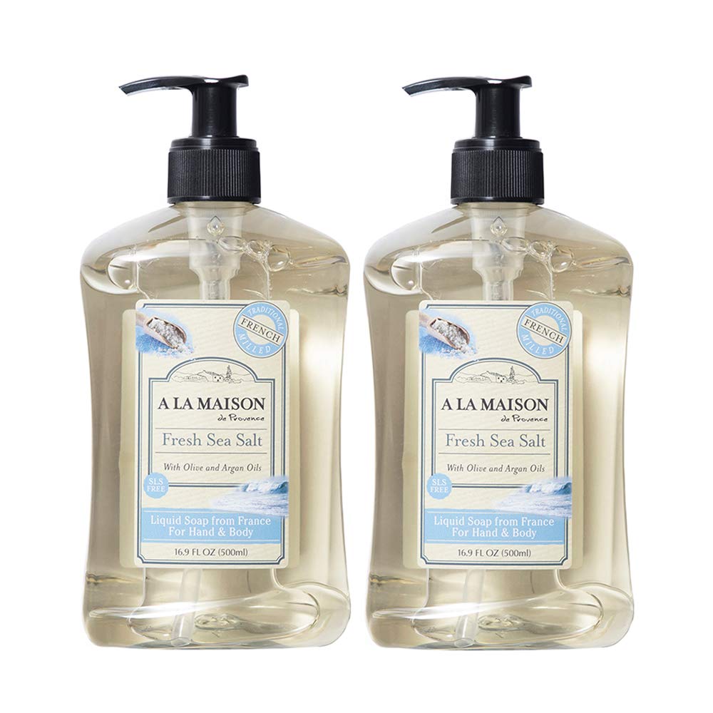 A LA MAISON Liquid Hand Soap, Fresh Sea Salt - Uses: Hand and Body - Essential Oils, Plant Based, Vegan, Cruelty-Free, Alcohol & Paraben Free (16.9 oz, 2 Pack)