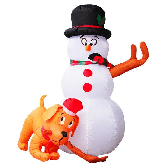 PRODUCTZ Christmas Decorations 4 FT Inflatable Snowman and Dog is Stealing Snowman's Hand Funny Holiday Blow up Outdoor/Indoor/House/Yard Decor with LED Lights and Free Storage Bag