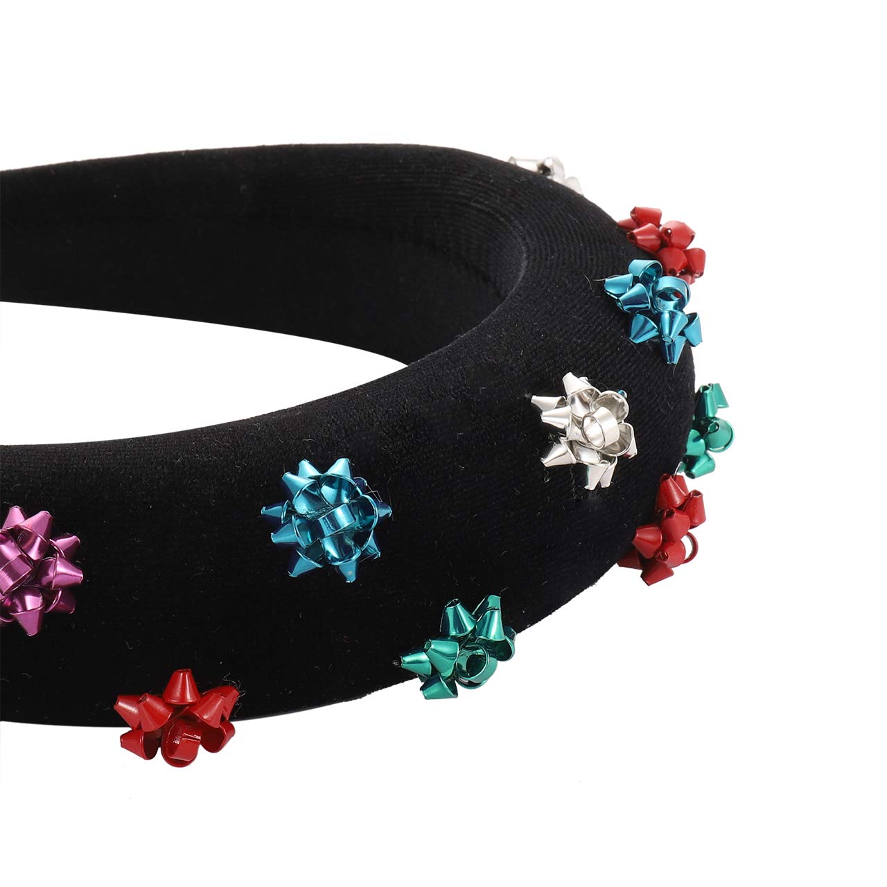 HZEYN Christmas Headband Gift Wrap Padded Headband Xmas Present Bow Velvet Headband Hairband (Silver Mixed Bow)