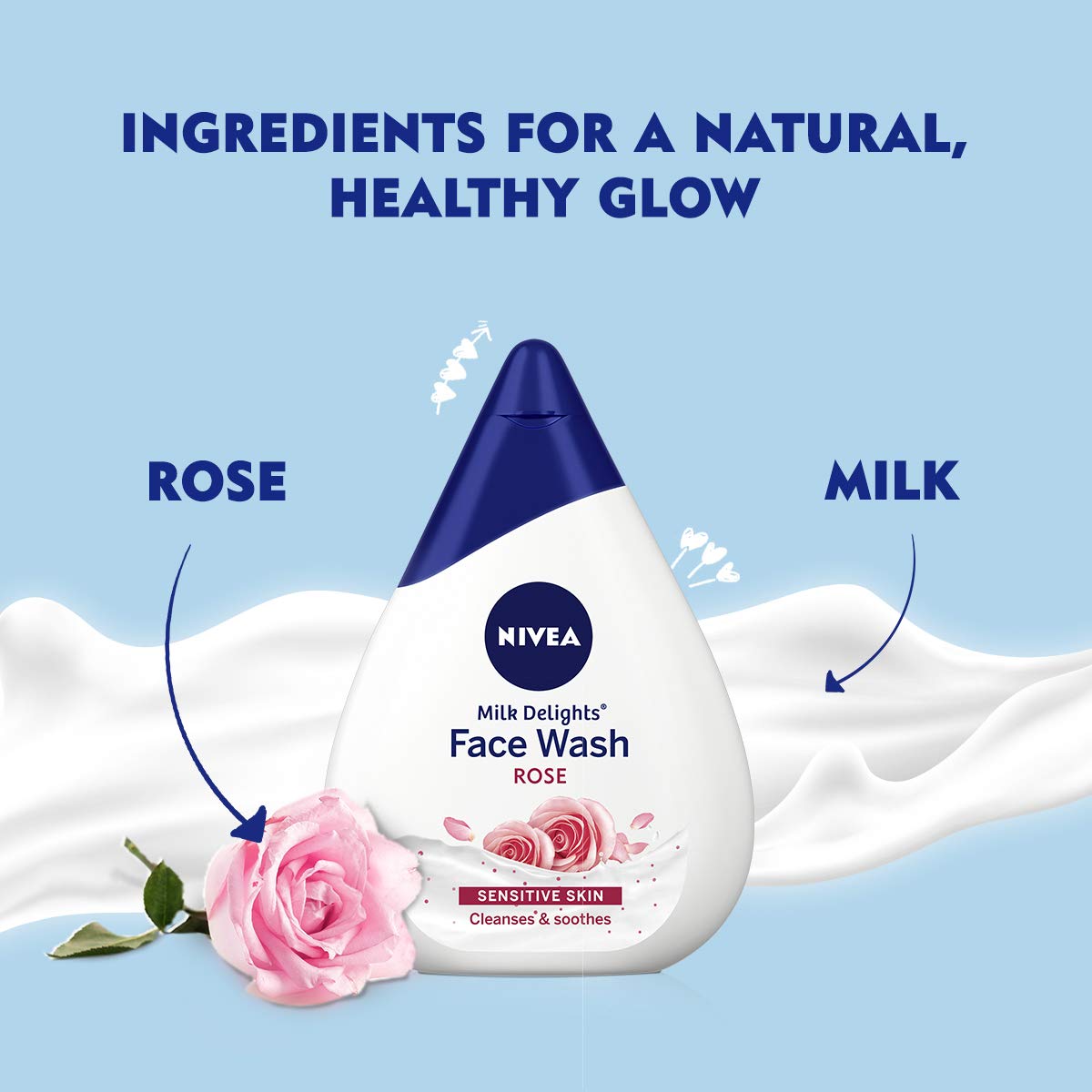 NIVEA Face Wash, Milk Delights Caring Rosewater(Sensitive Skin), 100ml