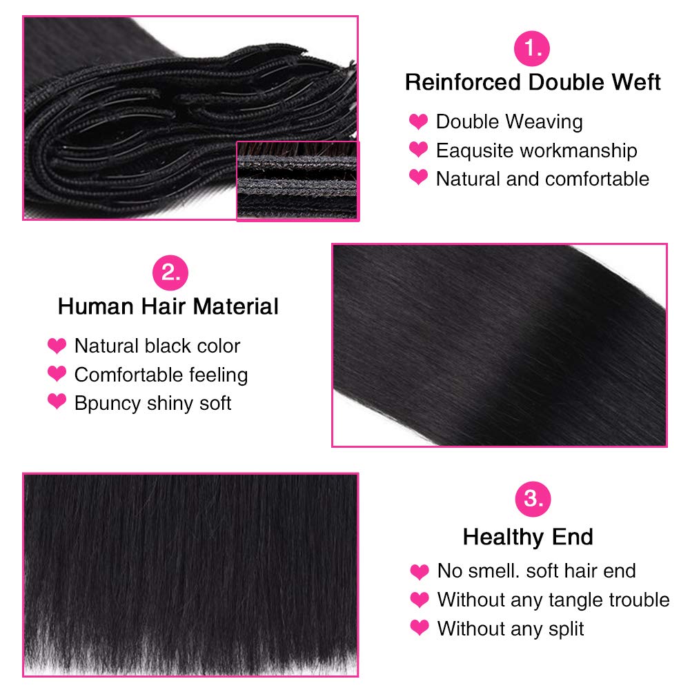 Straight Human Hair Clip in Hair Extensions for Black Women 100% Unprocessed Full Head Brazilian Virgin Hair Natural Black Color,8/Pcs with 18Clips,120 Gram (16inch, Straight hair)