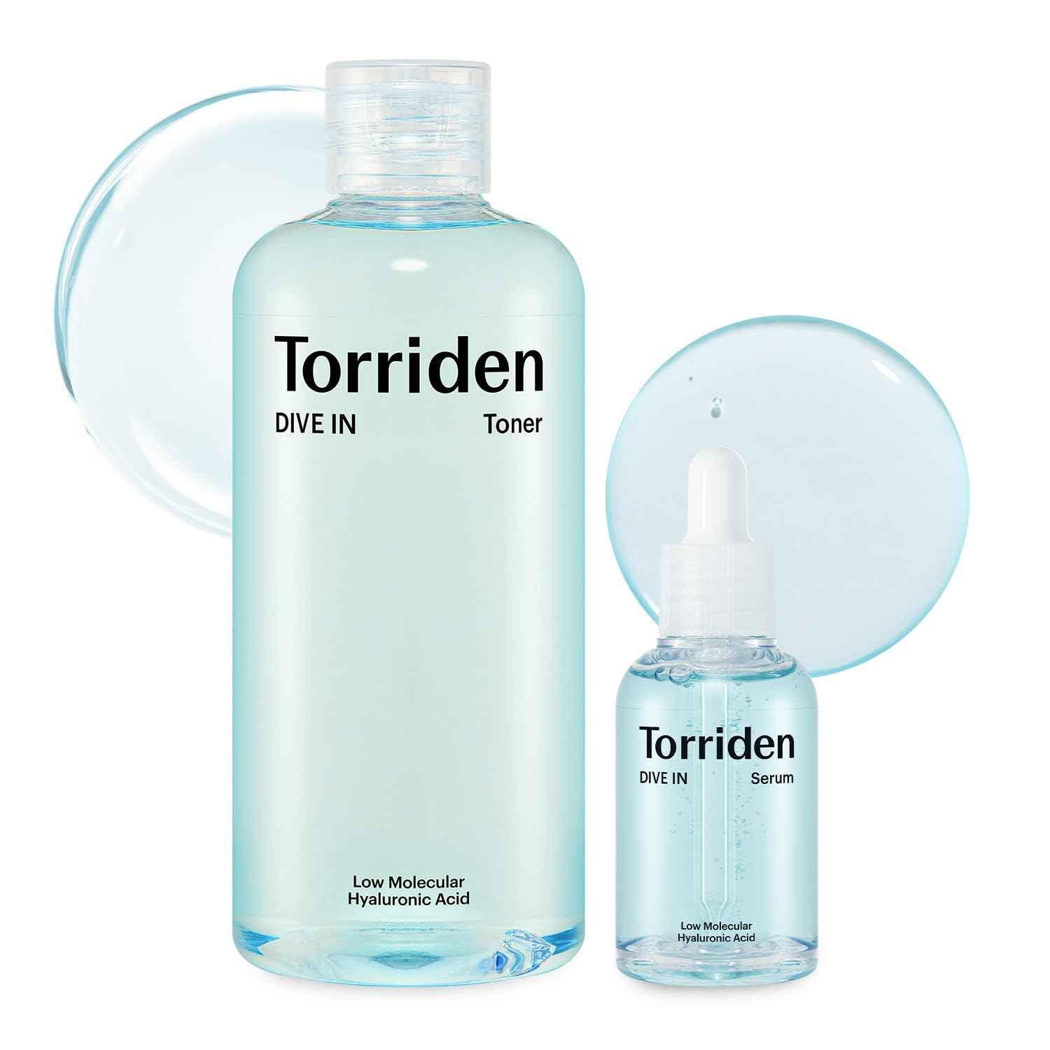 TORRIDEN Dive-in Low-molecular Hyaluronic Acid Serum 1.69 fl oz + Toner 10.14 fl oz | Vegan Clean Cruelty Free Facial Ampoule Moisturizer Astringent Alcohol-Free Fragrance-Free