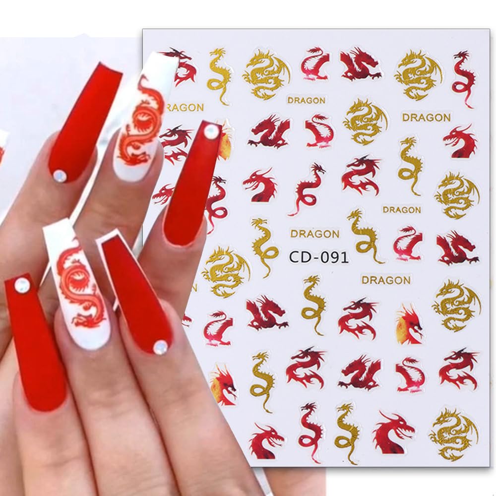 3D Gold Black Dragon Nail Stickers for Nail Art Chinese New Year Dragon Nail Art Stickers for Nail Designs Dragon Nail Decals Flying Dragons Nails Stickers Manicure Design Stickers for Nails Supply