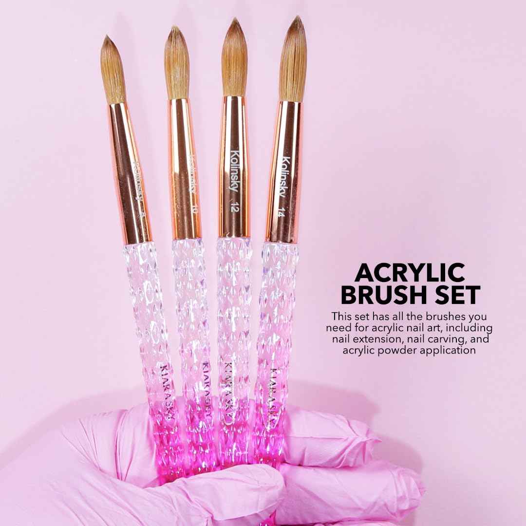 Kiara Sky Acrylic Brush #10 - Pink | 100% Pure Kolinsky | Crystal Cut Handle and Acetone Resistant