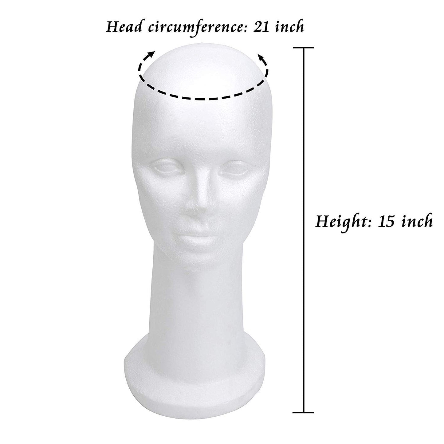 BHD BEAUTY 15" Styrofoam Foam Mannequin Manikin Display Head Wig Hat Stand White Foams Sale