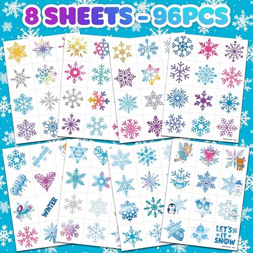 96 PCS Blue Snowflake Temporary Tattoos for Kids