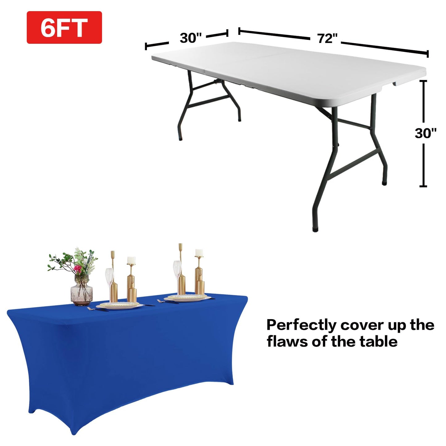 IVAPUPU 4FT Table Cloth for Rectangular Fitted Events Stretch Royal Blue Table Covers Washable Table Cover Spandex Tablecloth Table Protector for Party, Wedding, Cocktail, Banquet, Festival