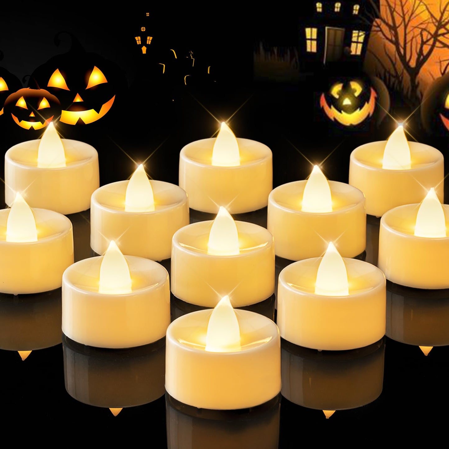 BEICHI Flameless Candles, 24Pack Battery Operated Candles, LED Tea Lights Candles Battery Operated, Flickering Fake Candles for Wedding Halloween Christmas Diwali- Warm White, Ivory Base