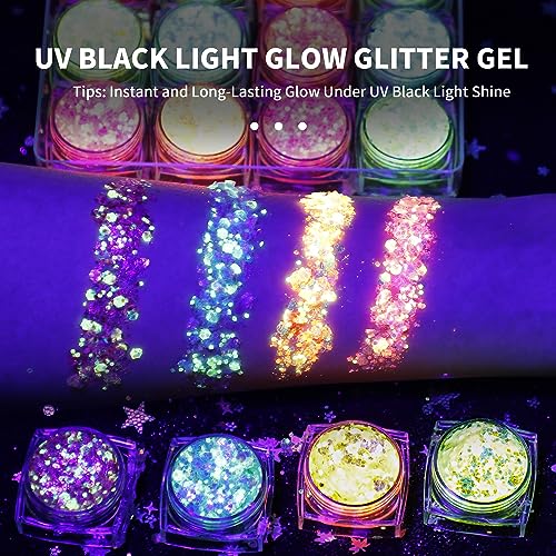 Glow in The Dark Glitter Gel - 12 Colors UV Body Face Makeup