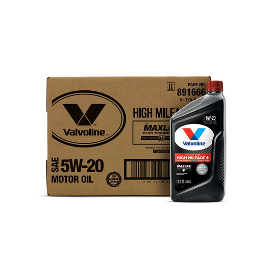 Valvoline High Mileage 150K with Maxlife Plus Technology Motor Oil SAE 5W-20 1 QT, Case of 6