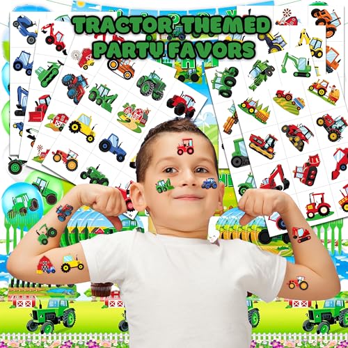 96 Tractor Farm Temporary Tattoos for Kids - 8 Sheets