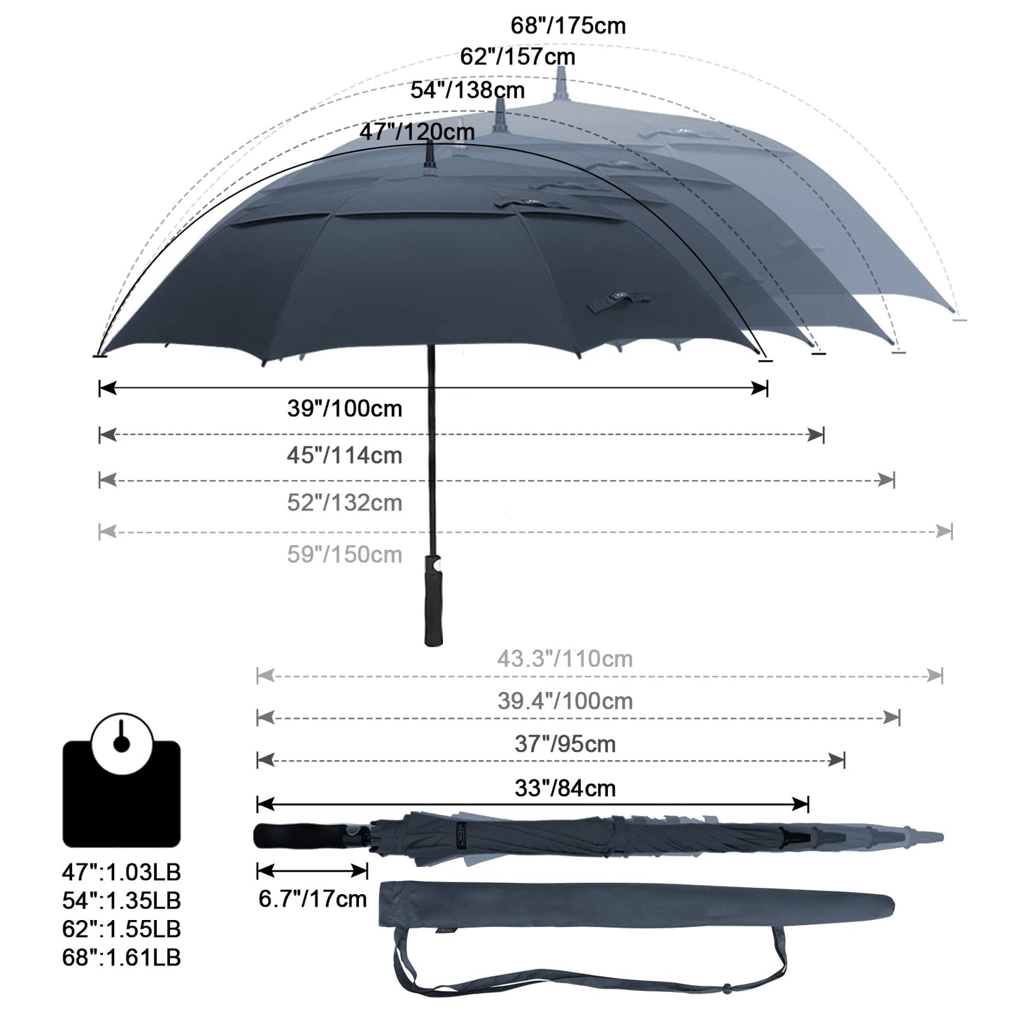 G4Free 47 Inch Automatic Open Golf Umbrella Extra Large Oversize Double Canopy Vented Windproof Waterproof Stick Umbrellas (Navy Blue)