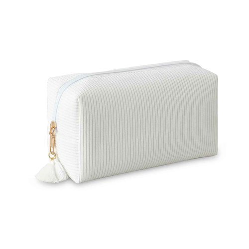 DYSHAYEN Makeup Bag Travel Cosmetic Bag Organizer Tassel Large Corduroy Zipper Pouch, Bridesmaid Gift for Wedding Party (White)