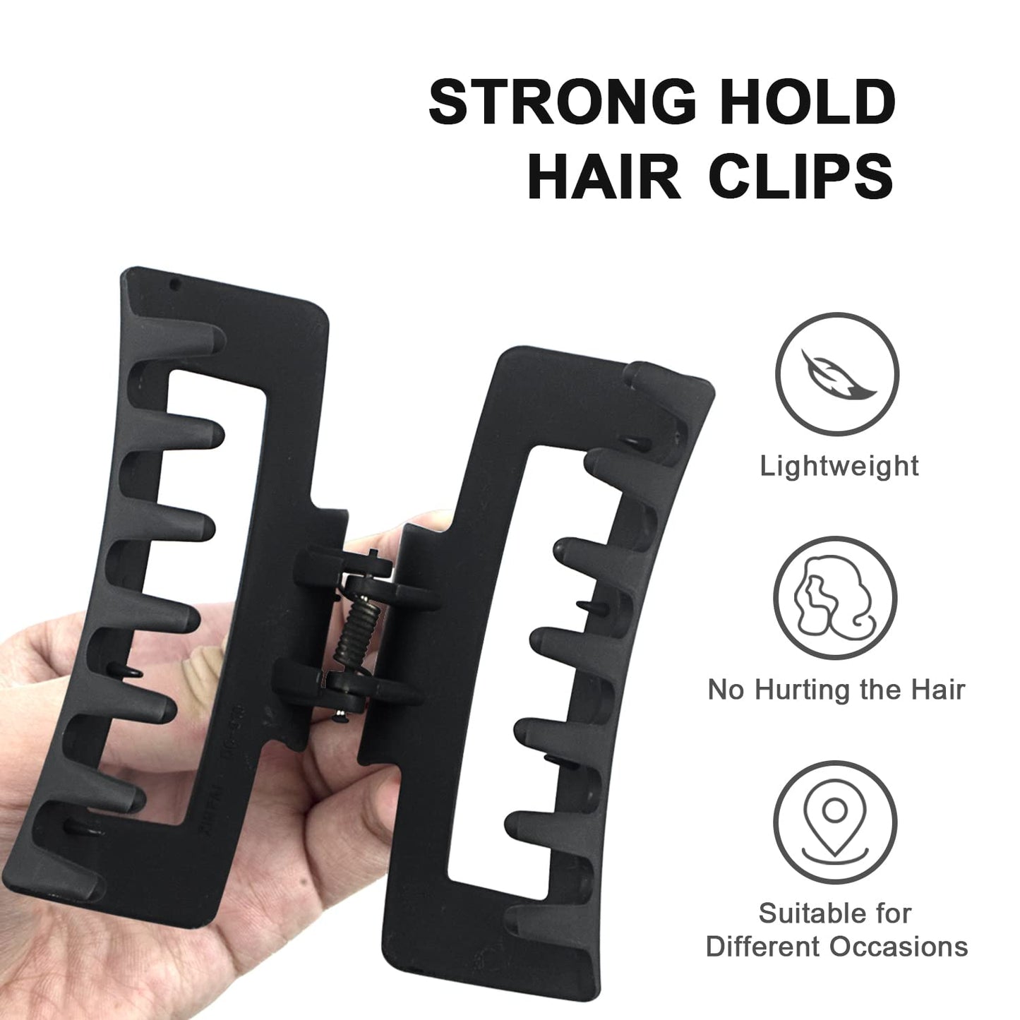 Big Large Hair Claw Clips for Women and Girls, 4.2" Matte Rectangle Non-Slip Jaw Clips for Thick and Thin Hair (Black & White)