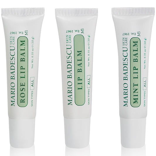 Mario Badescu Lip Balm for Dry Cracked Lips, Trio Pack Includes Mint, Rose, and Original Lip Moisturizer, Ultra-Nourishing Lip Care for Soft, Smooth and Supple Lips, 3 Count