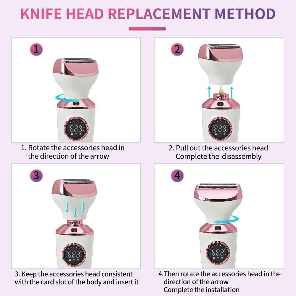 4-in-1 Electric Razor & Bikini Trimmer for Women - Rechargeable Wet/Dry Body Shaver for Face, Legs, Underarms, Pubic Hair, IPX6 Waterproof with LED Light & Travel Lock
