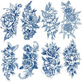 Plant-Based Temporary Tattoos for Women - 8-Sheet Blue Flower Design