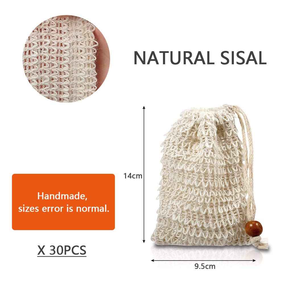 BUYGOO 60 Pack Soap Exfoliating Bag, Natural Soap Saver Hand Made Sisal Mesh Soap Bag Bar Soap Bag with Drawstring for Bath & Shower Use