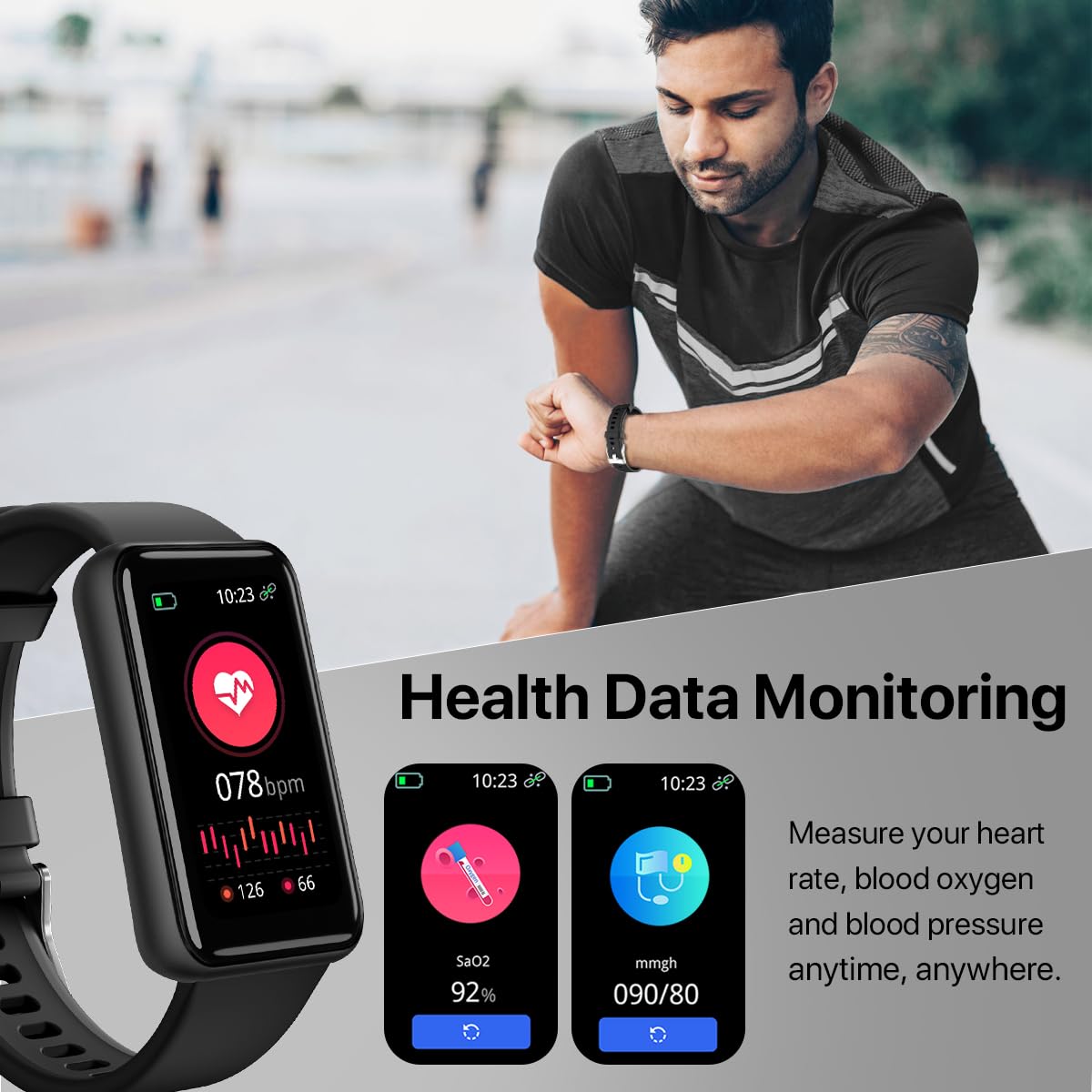 WalkerFit Fitness Tracker Watch for Men, Reloj Inteligente Hombre with Blood Pressure Heart Rate Sleep Monitor, Waterproof Activity Tracker and Android Smart Watch for iPhone, Step Tracker, Pedometer