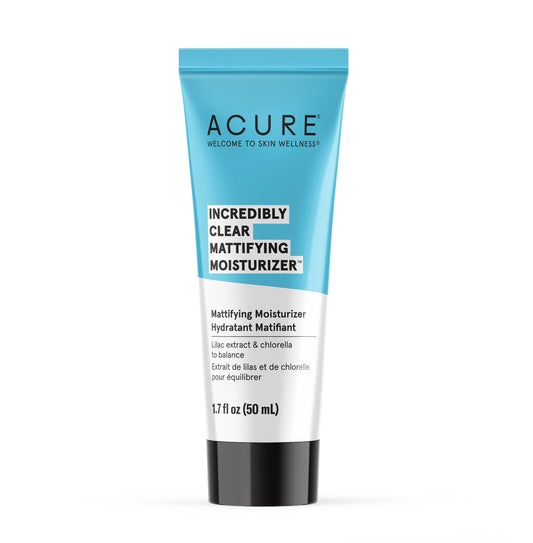 Acure Incredibly Clear Mattifying Face Moisturizer - Matte Finish Moisturizing Oil-Free Facial Cream Enriched with Lilac Extract & Chlorella -Achieve Skin Clarity, Smooth Texture & Pore Toning, 1.7 oz