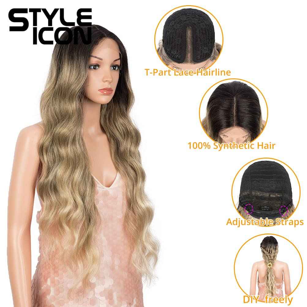 Style Icon 32” Long Wavy Wig Middle Part Synthetic Wigs Lace Front High Temperature Fiber Heat Resistant Wig (32 Inches, SOP22613)