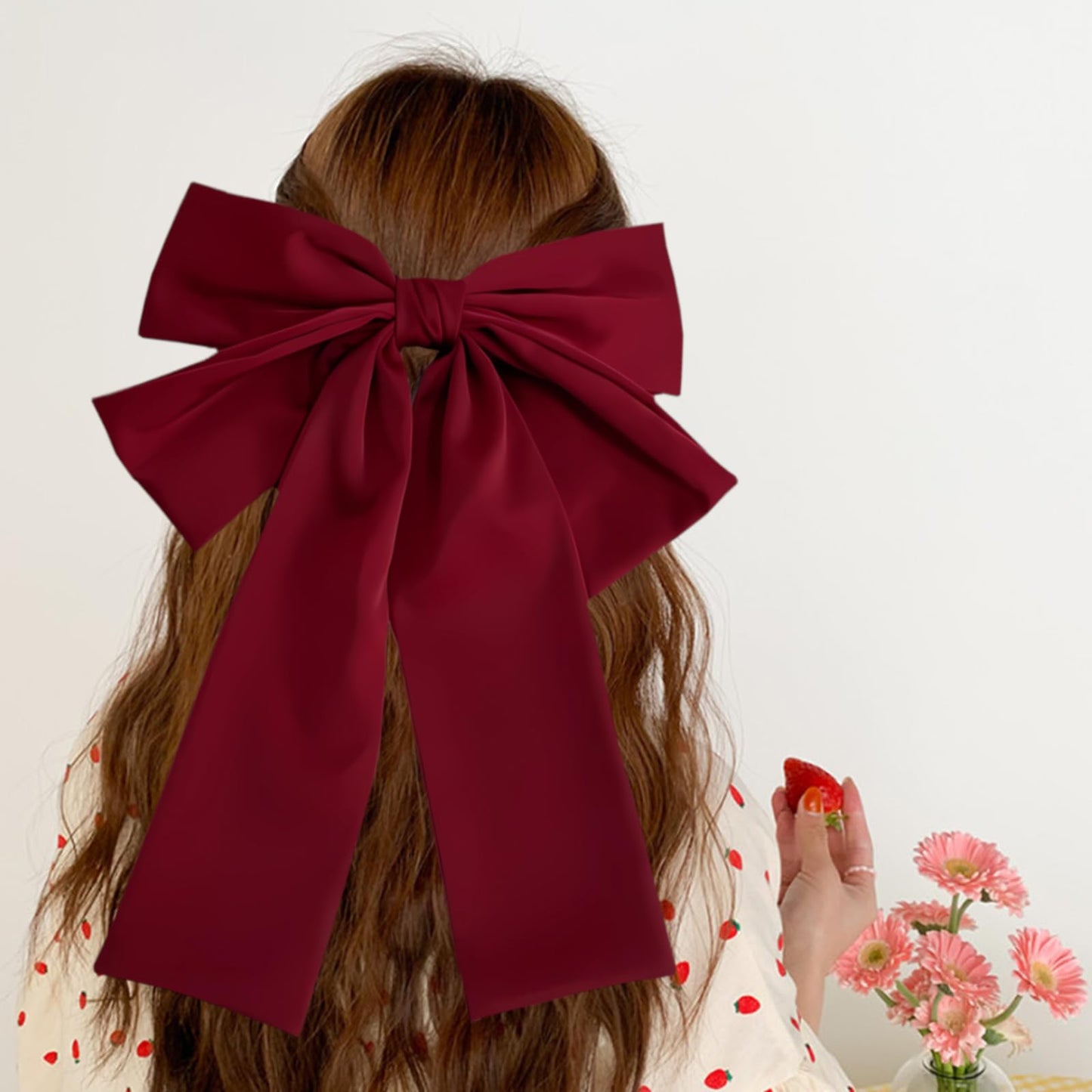 Big Bow Hair Clips Red French Silky Barrettes for Christmas, Valentine's Day, Women's Hair Accessories