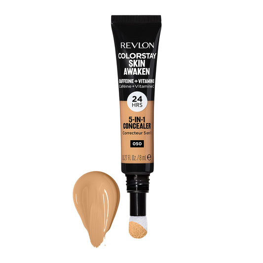 Revlon ColorStay Skin Awaken 5-in-1 Concealer, Lightweight, Creamy Longlasting Face Makeup with Caffeine & Vitamin C, For Imperfections, Dark Circles & Redness, 050 Medium Deep, 0.27 fl oz