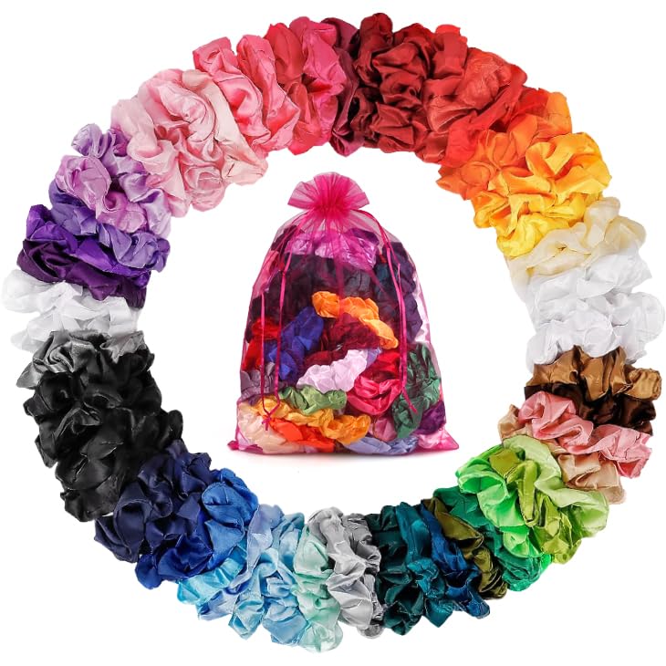 ADRIONE Satin Scrunchies 60 Pack - Silk Hair Ties for Women