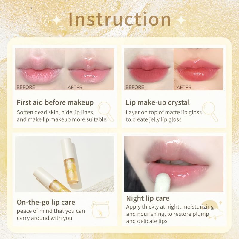 Peach Honey Lip Oil Gloss with Jojoba Oil - Hydrating Jelly Texture