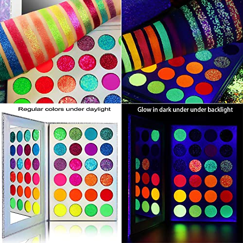 Afflano Neon UV Glow Eyeshadow Palette - 24 Pressed Glitter Colors