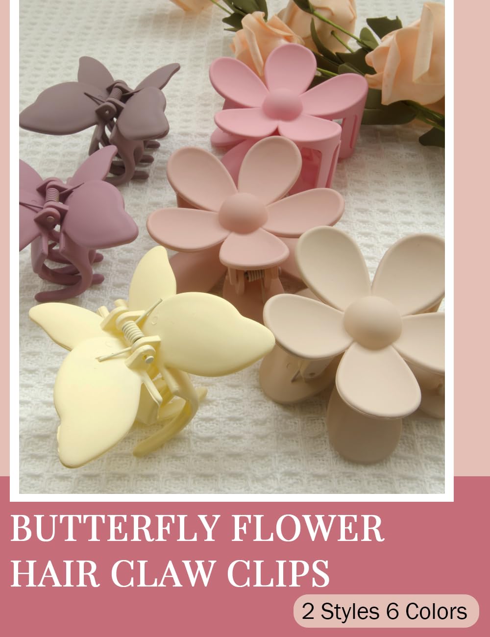 Ricawa Hair Accessories: 6 PCS Matte Butterfly Claw Clips with Strong Hold for Thick and Thin Hair - Large Elegant Clips with Non-Slip Jaw