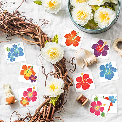 Kathfly 180 Pcs Hibiscus Temporary Tattoos Glitter Flower Stickers