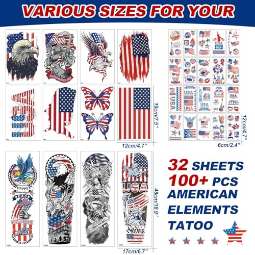 4th of July Temporary Tattoos | Waterproof American Flag Sleeve