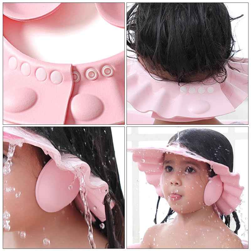 Totority Waterproof Baby Bath Cap with Adjustable Ear Cover 2 Pack Infant Shower Hat for Toddler Shampoo Protection and Comfortable Bathing