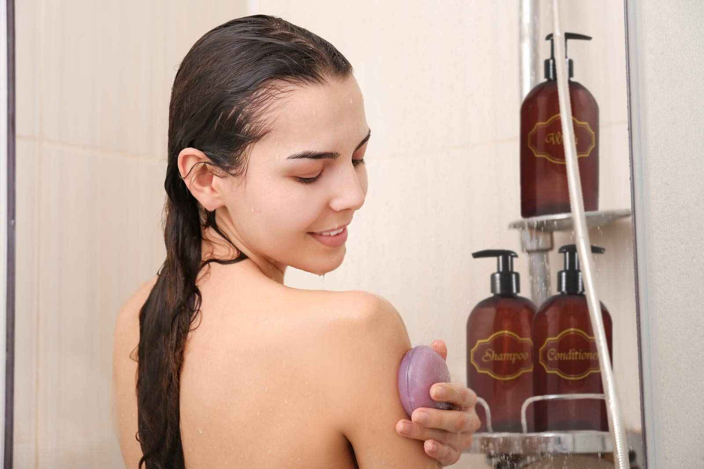 Bottiful Home-16 oz Shampoo and Conditioner Refillable Empty Plastic Pump Bottle Dispenser Set (Amber)