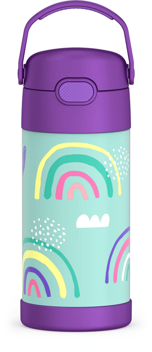 THERMOS FUNTAINER Water Bottle with Straw - 12 Ounce, Rainbows - Kids Stainless Steel Vacuum Insulated Water Bottle with Lid