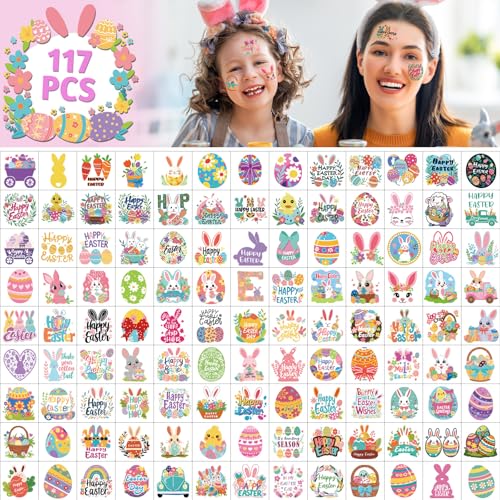 117 Easter Temporary Tattoos for Kids - Bunny, Eggs & Spring