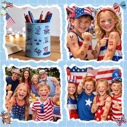 108 Glow in the Dark 4th of July Temporary Tattoos for Kids
