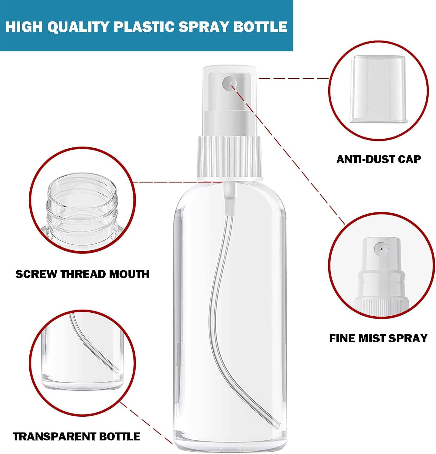 AODESTINY 100PCS 2oz/60ml Small Spray Bottle, Clear Fine Mist Spray Bottle Mini Empty Hair Spray Bottle, Plastic Refillable Cosmetic Containers for Plants, Cleaning, Misting & Skin Care