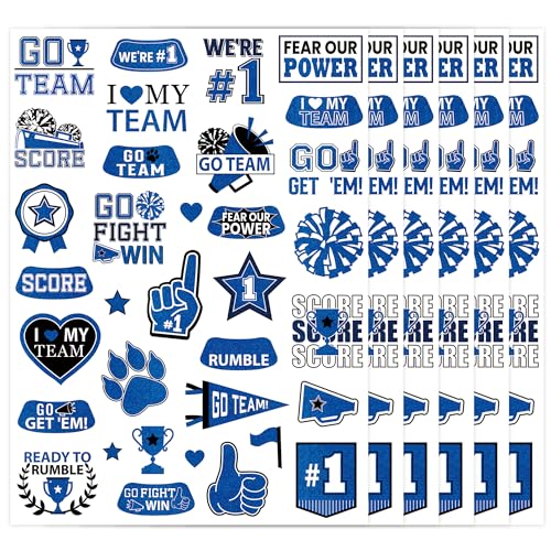 Dark Blue Team Spirit Temporary Tattoos - 170+ Team Spirit Tattoo Decorations, Sport Party Favors Supplies, Cheerleading Glitter Sport Game Stickers for School Event(6 Sheets)