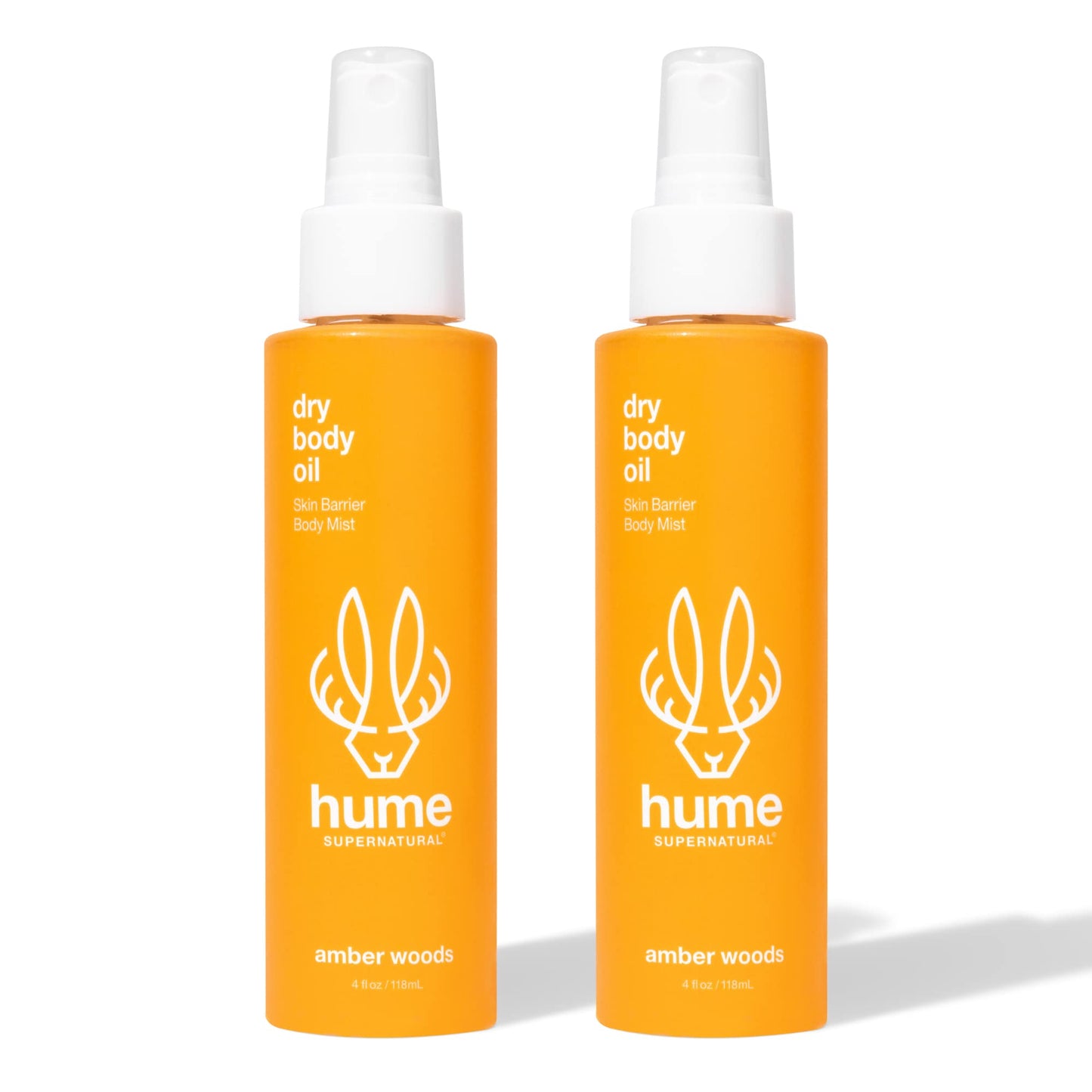 HUME SUPERNATURAL Dry Body Oil Spray - Ultra Hydrating Oil for Dry Skin, Light and Nourishing Body Oils for Women and Men, Dry Oil Body Spray for Long-Lasting Moisture (Amber Woods 2-Pack)