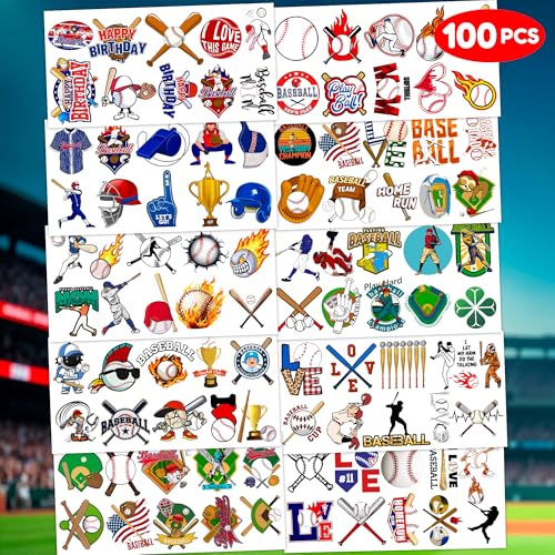 96 PCS Baseball Temporary Tattoos ? Sports Theme Birthday Party Favors & Decorations, Fun Baseball Stickers for Boys Girls Kids, School Classroom Gifts & Rewards