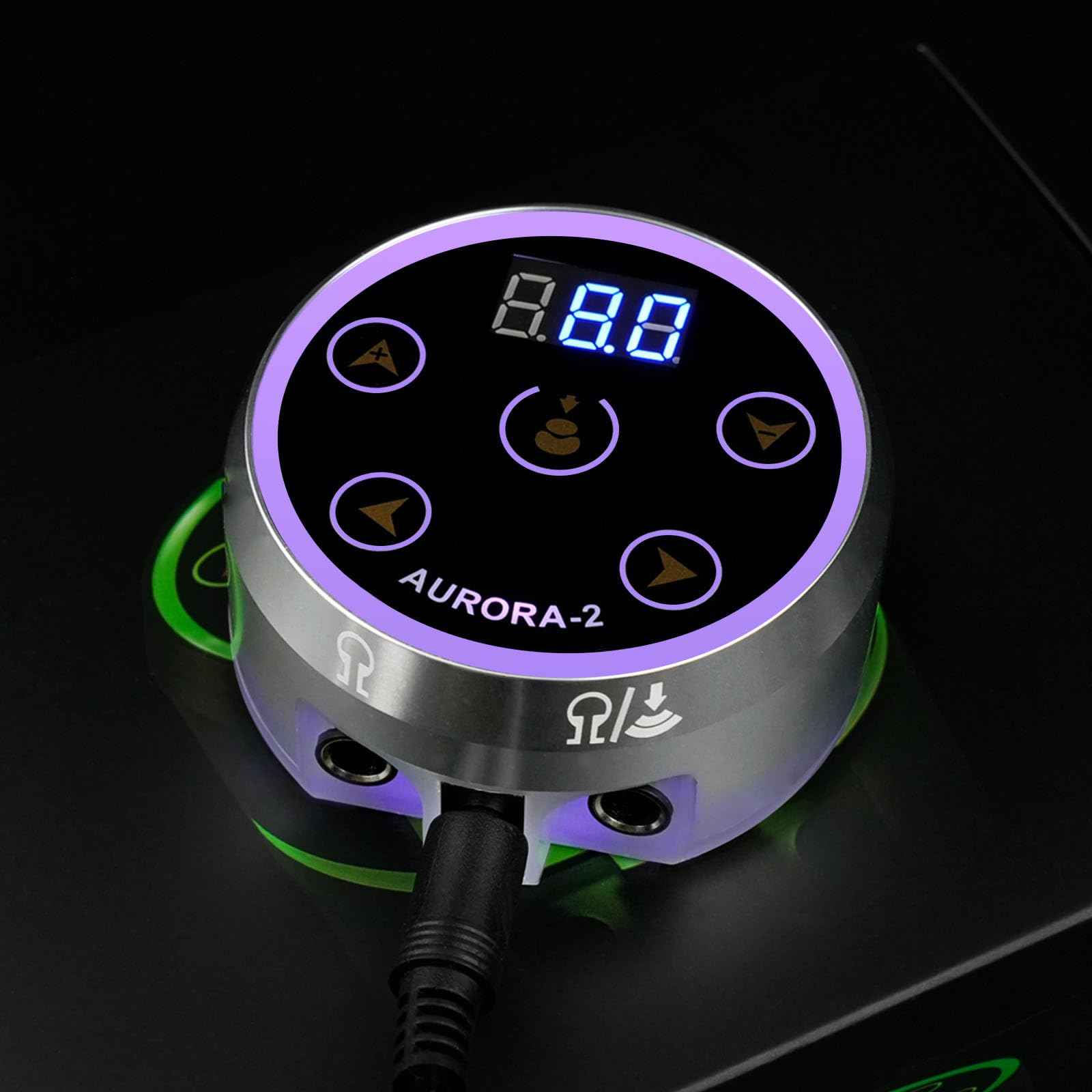 Dragoart Aurora 2 Tattoo Power Supply 1.5-16v Professional Tattoo Power Supply Box for Coil & Rotary Tattoo Machine Pen, Dual Outputs/Colorful LEDs/Touchscreen/Magnetic Base/2 Foot Pedal Modes(Silver)