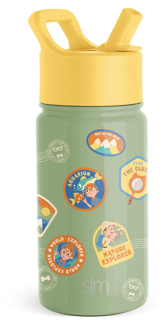 Simple Modern Blippi Kids Water Bottle with Straw Lid | Insulated Stainless Steel Reusable Tumbler for Toddlers, Girls | Summit Collection | 14oz, Blippi Adventure