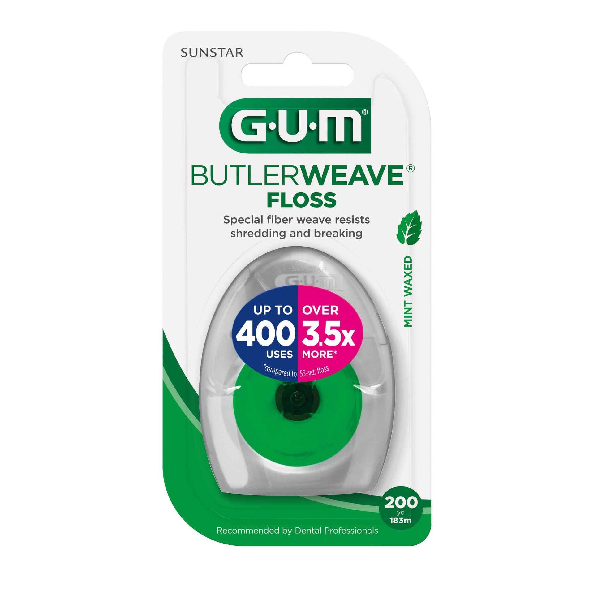 GUM ButlerWeave Woven Dental Floss, Shred Resistant Waxed Floss, Mint Flavored, 1 Count (Pack of 3)
