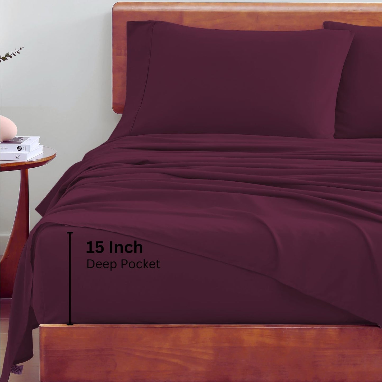 Lane Linen 100% Organic Cotton Twin Bed Sheet Set, 3 Pc Twin Size Bed Sheets, Soft & Breathable Twin Sheet Set Boys, Hotel Style Bedding Sheets & Pillowcases, 15" Deep Twin Fitted Sheet - Windsor Wine