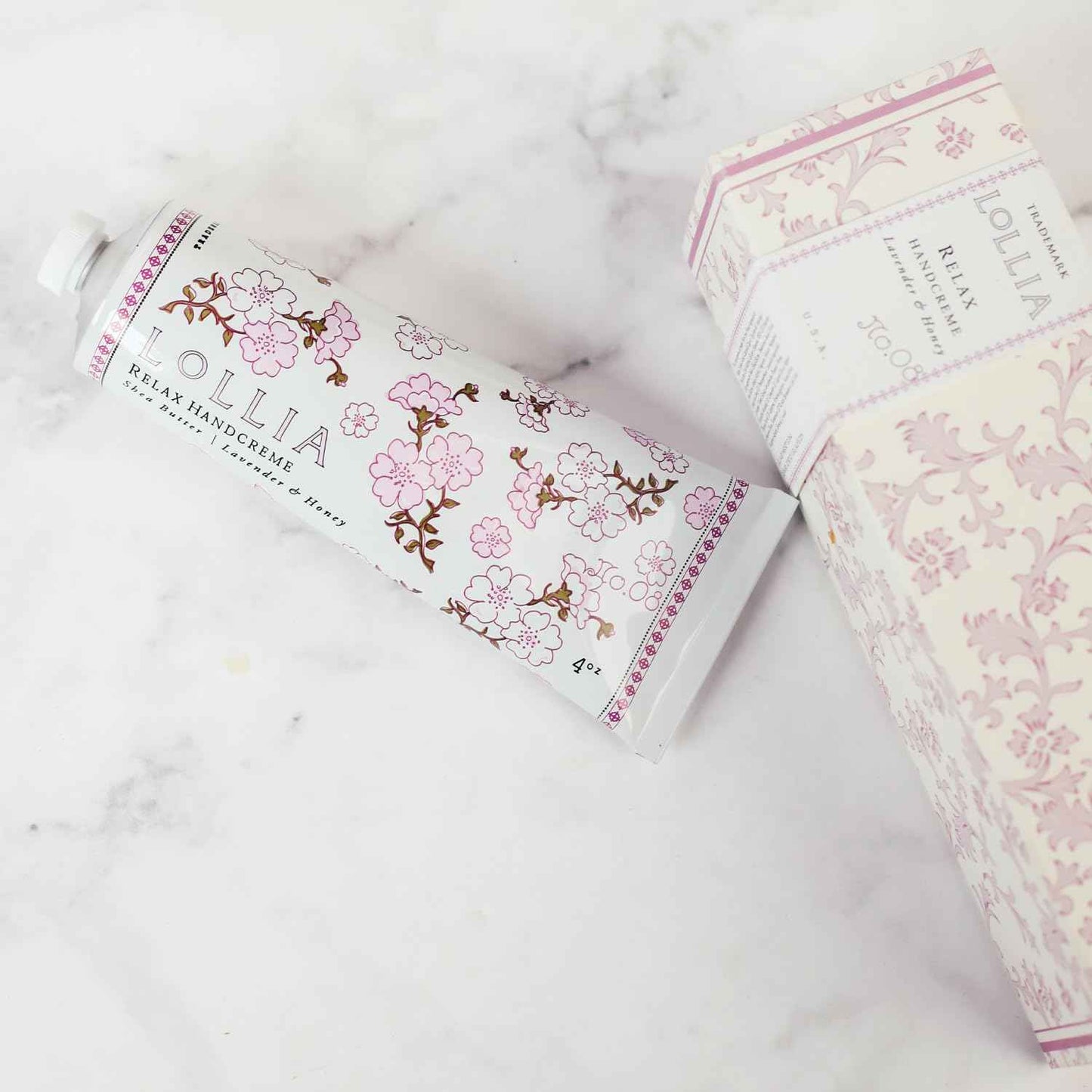 LOLLIA Relax Handcreme, 4 oz, Sugar Cane, Vanilla Bean, & Jasmine, Scented Hand Cream for Women, Moisturizing Lotion for Dry Hands, Quick Absorbing Shea Butter & Cocoa Butter, Luxury Purse Essentials