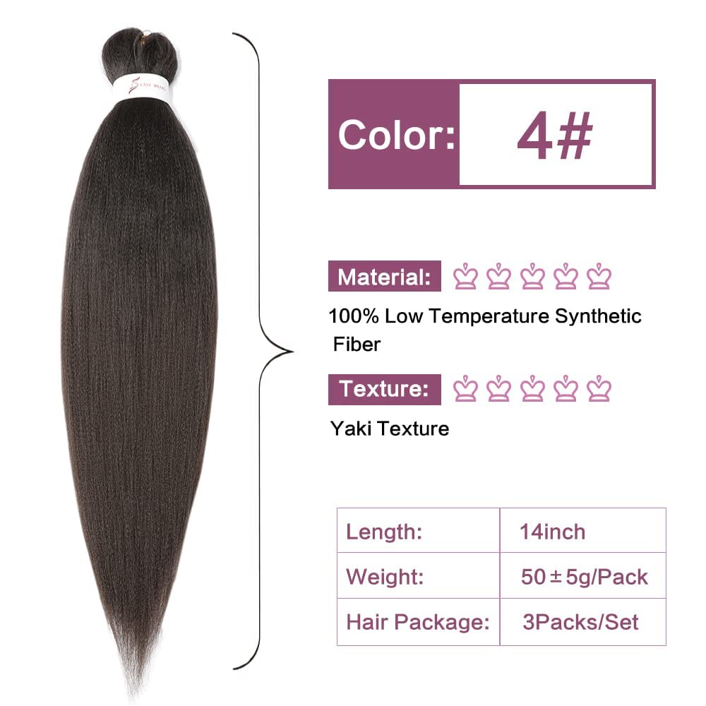 YDDM Pre stretched Braiding Hair 14 Inch 3Packs Easy Brown Braiding Hair Kanekalon Braiding Hair Hot Water Setting Professional Soft Yaki Straight Texture Braiding Hair Pre stretched (14 Inch,4#)